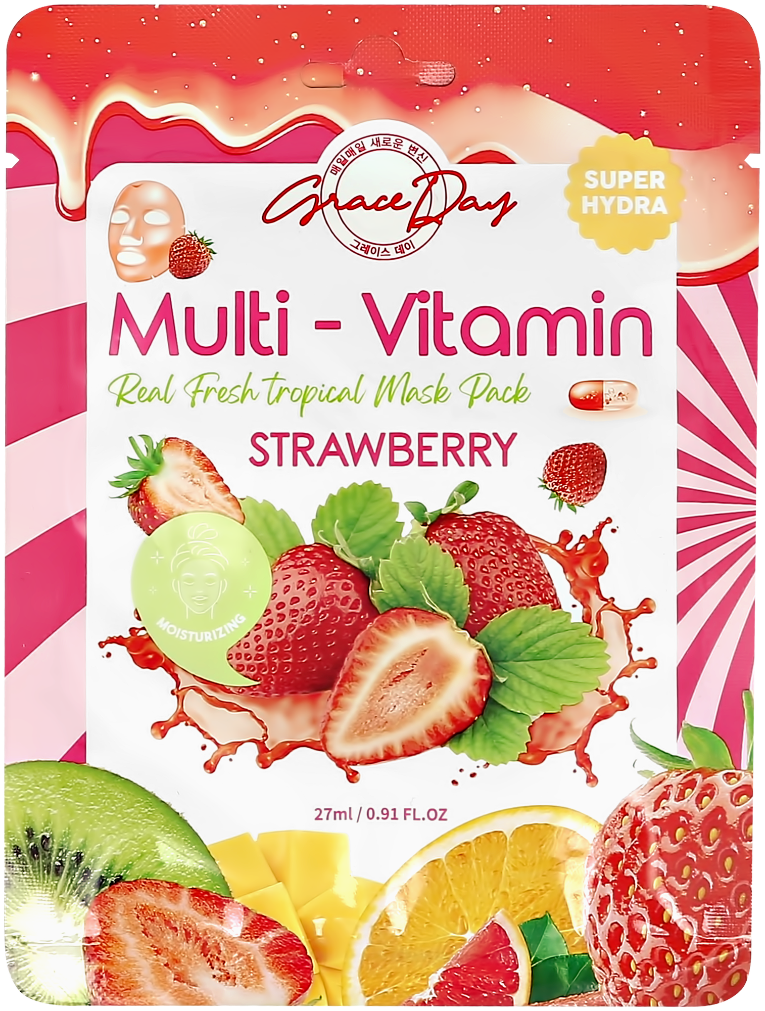 Маска для лица GRACE DAY MULTI-VITAMIN с экстрактом клубники (увлажняющая) 27 мл