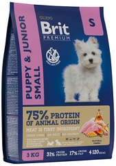 Сухой корм BRIT PREMIUM DOG PUPPY & JUNIOR SMALL для щенков и молодых собак маленьких пород с курицей (3 кг)
