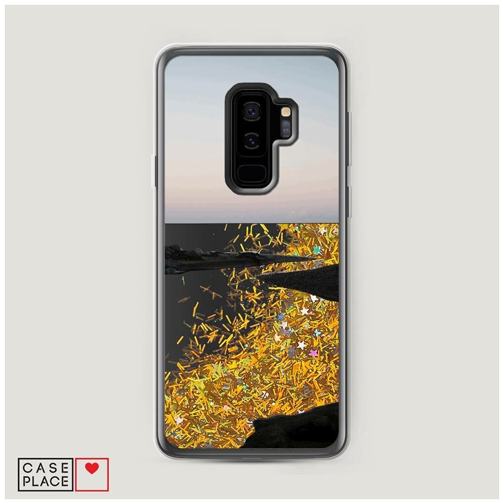 Жидкий чехол с блестками "Природная зарисовка" на Samsung Galaxy S9 + / Самсунг Галакси С9 Плюс