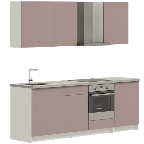 Кухонный гарнитур, кухня прямая Pragma Elinda 242 см (2,42 м), под встраиваемую духовку, со столешницей, ЛДСП, пыльный розовый