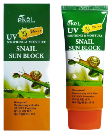 EKEL UV SOOTHING & MOISTURE SNAIL SUN BLOCK SPF 50 PA+++ Солнцезащитный крем с муцином улитки