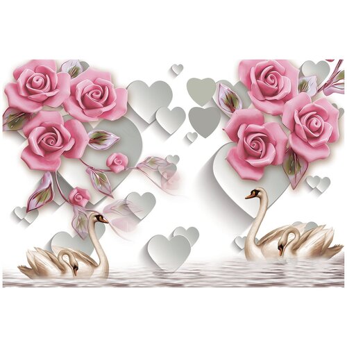 Фотообои Уютная стена 3D сердечки и розы 410х270 см Бесшовные Премиум (единым полотном)
