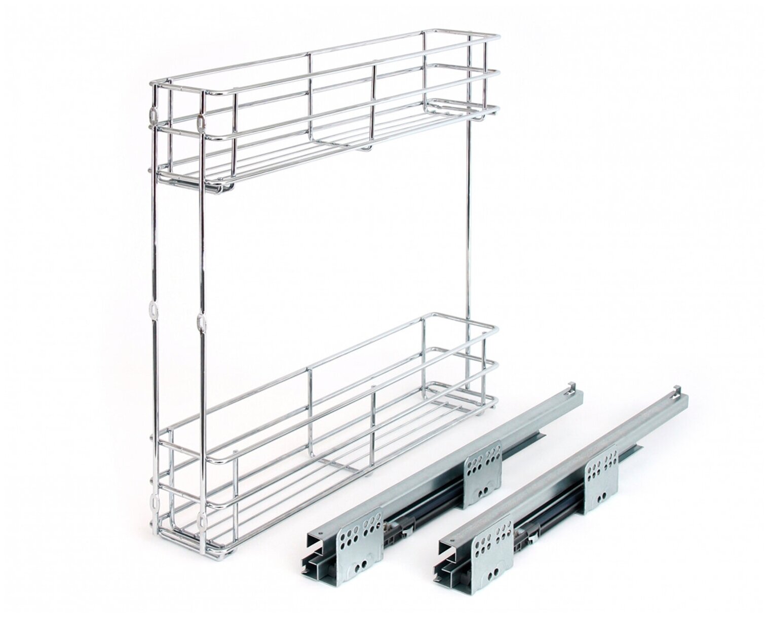 фото Выкатная корзина (бутылочница) скрытого монтажа в базу 200мм, с доводчиком 140х470х500. Левая, с крепелением для фасада.