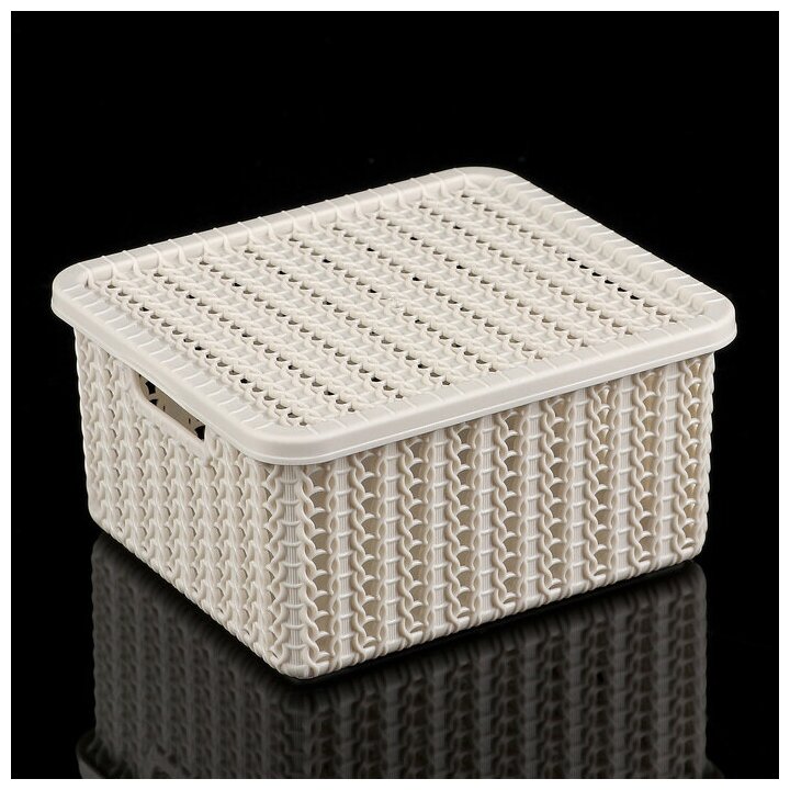 Коробка для хранения с крышкой «Вязание», 1,5 л, 17×15×8 см, цвет белый ротанг - фотография № 4