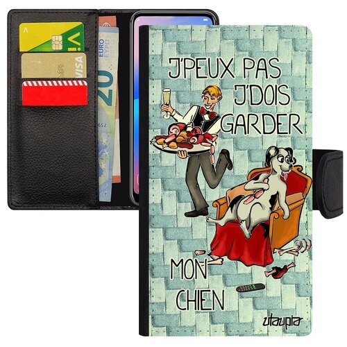 фото Противоударный чехол книжка для мобильного // iphone xr // "не могу - у меня собака!" комикс крутой, utaupia, голубой