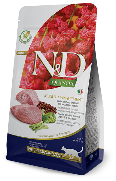 N&D CAT GRAIN FREE QUINOA WEIGHT MANAGEMENT LAMB 1,5 KG / Н&Д КЭТ беззерновой ягненок И киноа для контроля веса 1,5 кг - фотография № 1