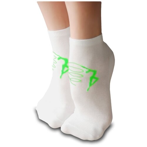 Носки для художественной гимнастики BSOCKS суперусиленные рр 22-24 (35-36) белые/неоново салатовые гимнастка с лентой RG