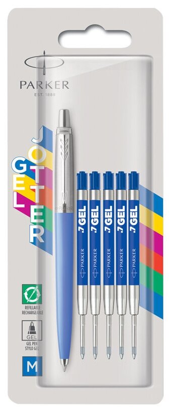 Набор: гелевая ручка Parker Jotter Original + синие гелевые стержни 5шт толщина линии (M - 0,7мм), блистер 2141251