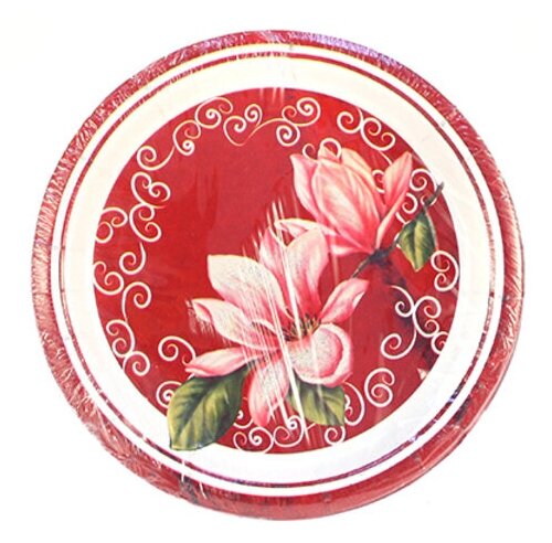 Тарелка одноразовая мелкая бумажная "Розовая орхидея" д18см, 8 штук в упаковке