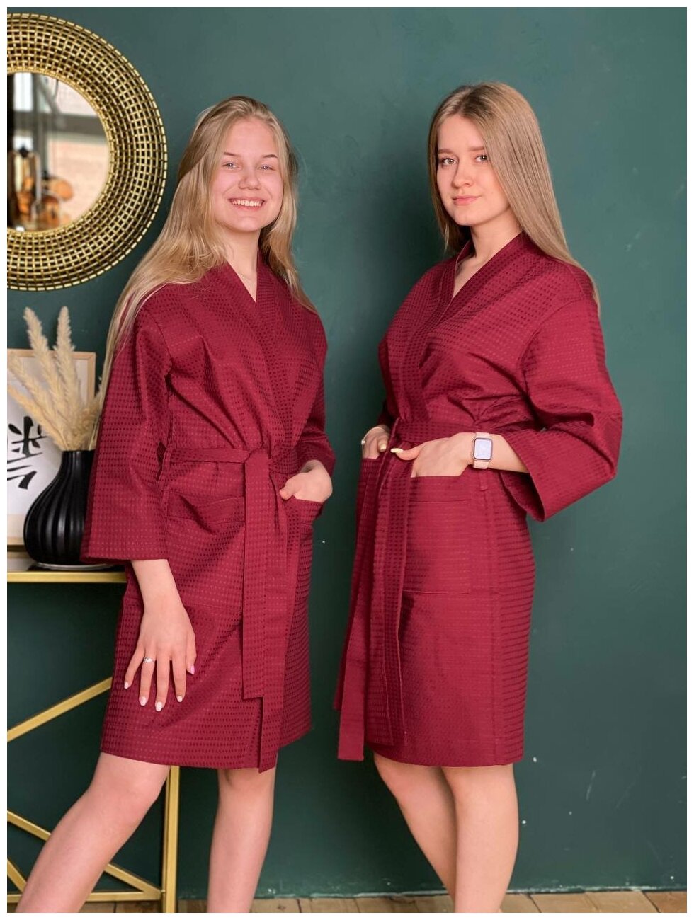 фото Халат женский банный вафельный кимоно домашний One Layer, с поясом