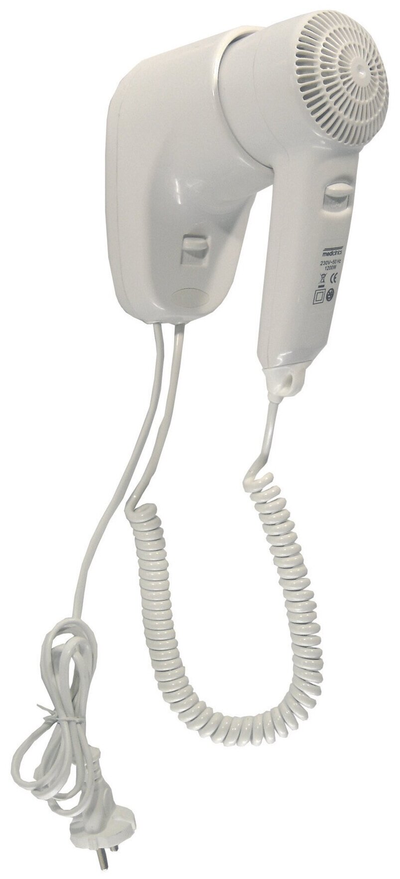 Фен настенный Mediclinics SC0010, индивидуальный, с кнопкой, материал: АБС-пластик, цвет: белый