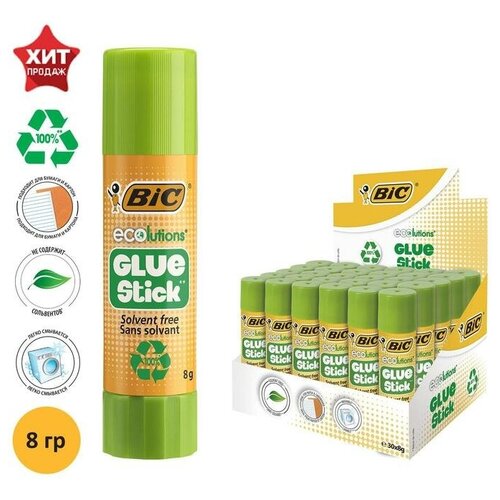 Клей-карандаш 8 г BIC Glue Stick ECOlutions, прозрачный, твёрдый