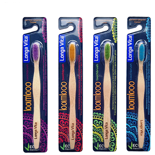 Купить Зубная щетка LONGA VITA бамбуковая для взрослых medium, Наука, Техника, Медицина, Зубные щетки