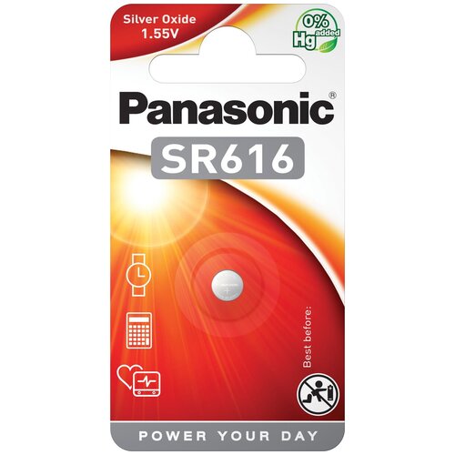 Батарейка Panasonic Silver Oxide SR-616EL/1B, дисковая серебряно-оксидная батарейки panasonic sr 521el 1b дисковые серебряно оксидные silver oxide в блистере 1шт
