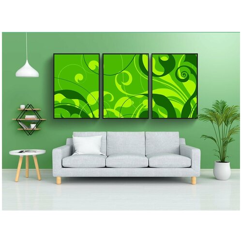 фото Набор модулных постеров для интерьера "задний план, цветочный, зеленый" 60x90 см. в тубусе, без рамки lotsprints