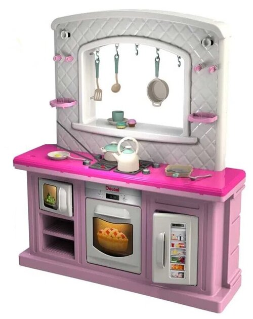 KG01480/10 Детская кухня малая, бело-розовая, с подсветкой и музыкой, 34 предмета, Doloni