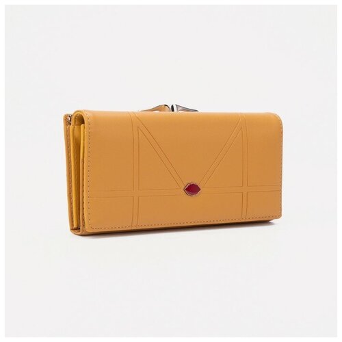 фото Кошелек женский, 4 отдела на кнопке, цвет желтый