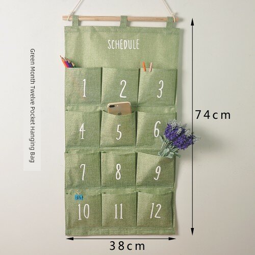 Зеленая вешалка для счетчика с 12 отделениями, 38x74 см с крюком