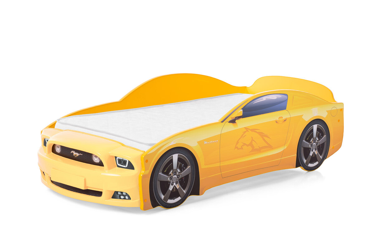Futuka Kids кровать-машина Light Plus "Mustang" с подсветкой фар, цвет солнечный