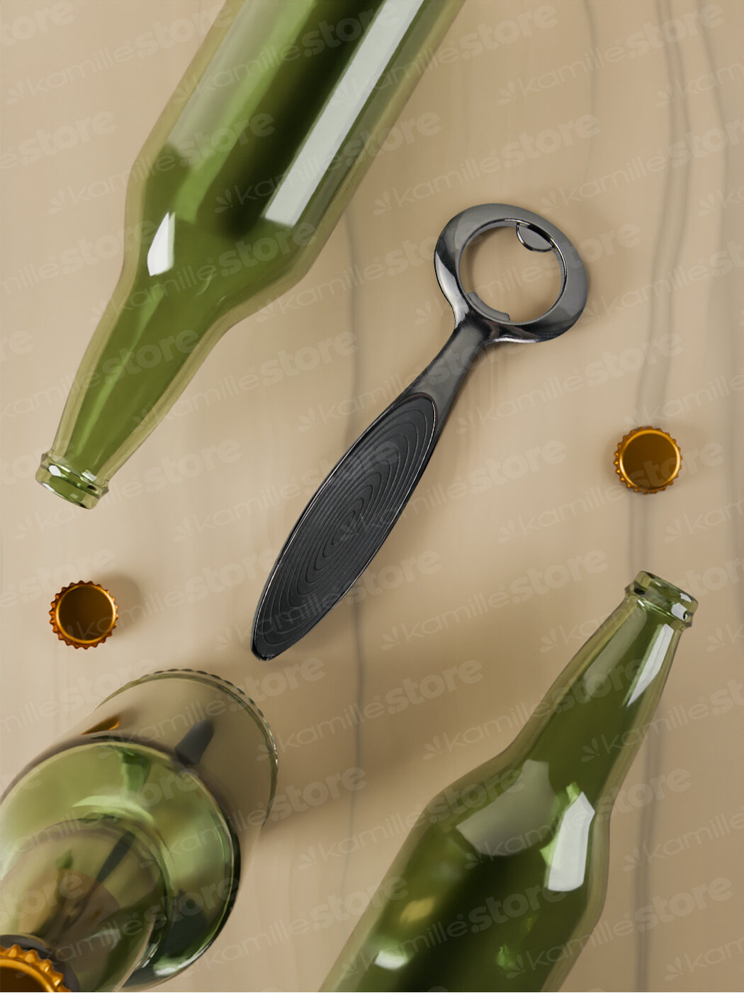 Открывалка для бутылок 14,5 см. Kamille KM 5085 из цинкового сплава с TPR-вставкой на ручке (коричневый)