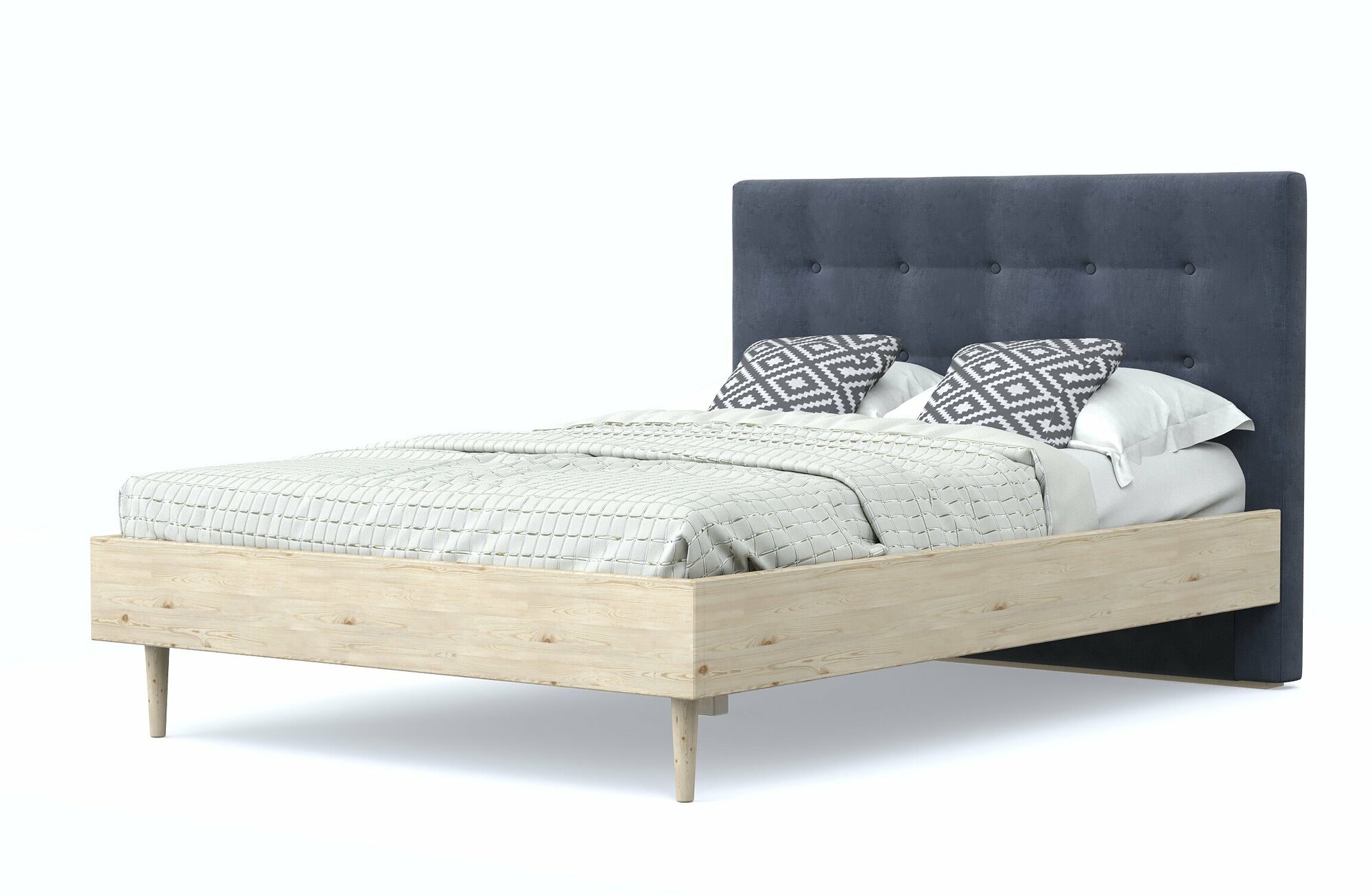 Полутороспальная кровать Arsko Альмена 120х200, с мягким изголовьем, серый, шенилл, массив дерева, на ножках