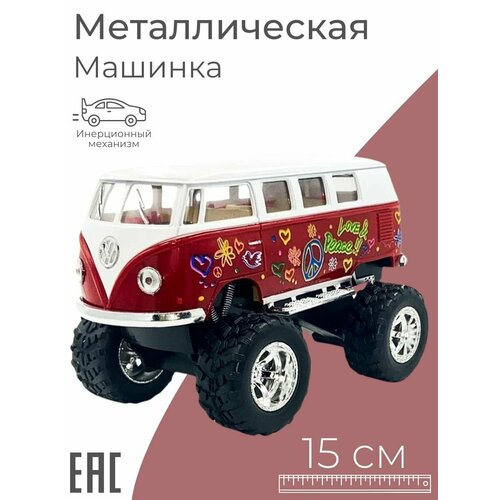 Металлическая машинка для мальчика 1962 Volkswagen Classical Bus, красный