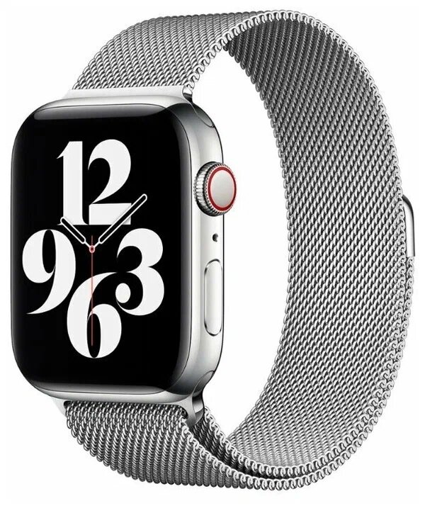 Ремешок миланская петля для Apple Watch 42-44-45-49 mm, Series 1-9, SE, Ultra / Металлический браслет для часов Эпл Вотч 42-49 мм / серебро