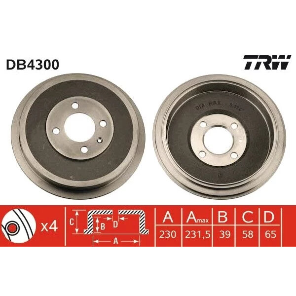 Тормозной барабан, TRW DB4300 (1 шт.)