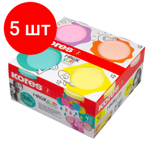 Комплект 5 наб, Тесто для лепки Kores MAGIK CLAY PASTEL 40г х 4 пастельн. цвета в наб 34242