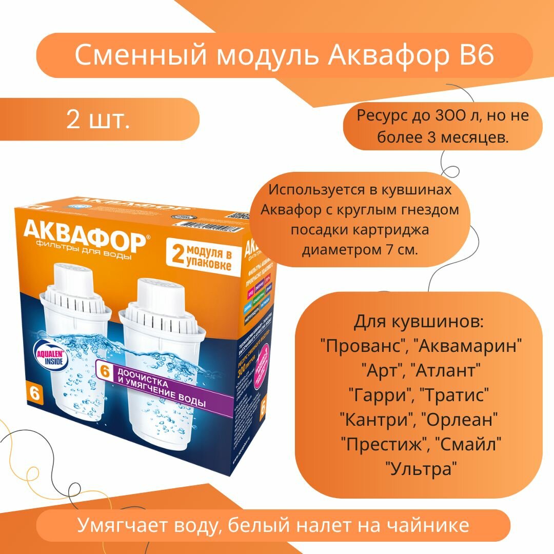 Комплект сменных картриджей Аквафор В6 (комплект 2 шт.), модули фильтрующие