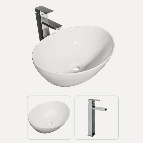 Изображение товара Раковина накладная для ванной Teymi Lori 40 в комплекте смеситель высокий хром F07281