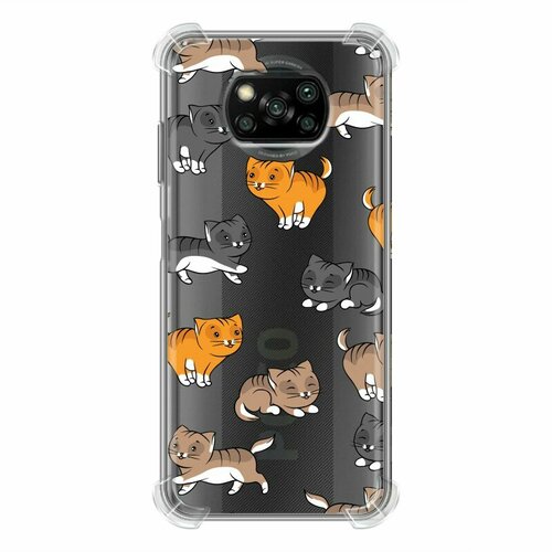 Полупрозрачный дизайнерский силиконовый с усиленными углами чехол для Xiaomi Poco X3 Прозрачные кошки