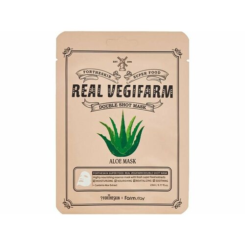 Тканевая маска для лица с экстрактом сока алоэ For the skin by LAB SUPER FOOD REAL VEGIFARM DOUBLE SHOT MASK - ALOE 490₽