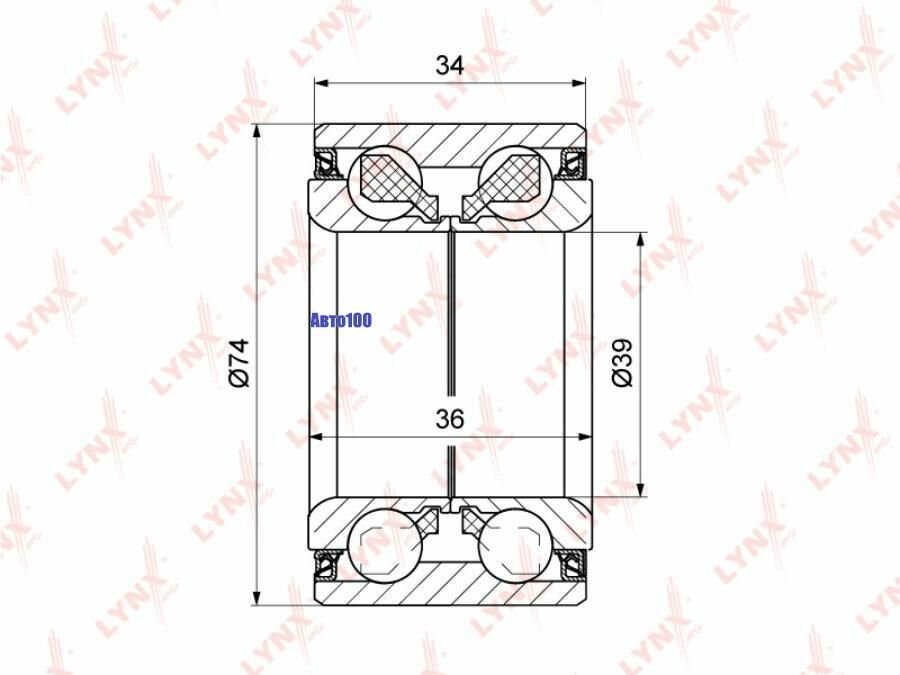 Подшипник ступицы передний (3634x39x74) LYNXauto WB-1322