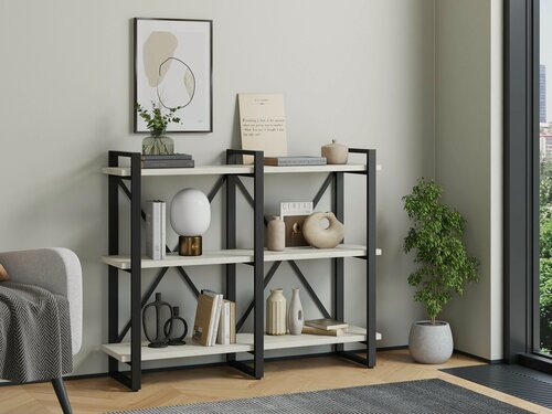 Изображение товара Стеллаж Айсберг Лофт 120х102-3 Черный с полками дуб крафт белый