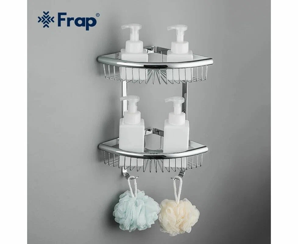 Полка-решетка угловая Frap F352-1 нержавеющая сталь хром двухъярусная