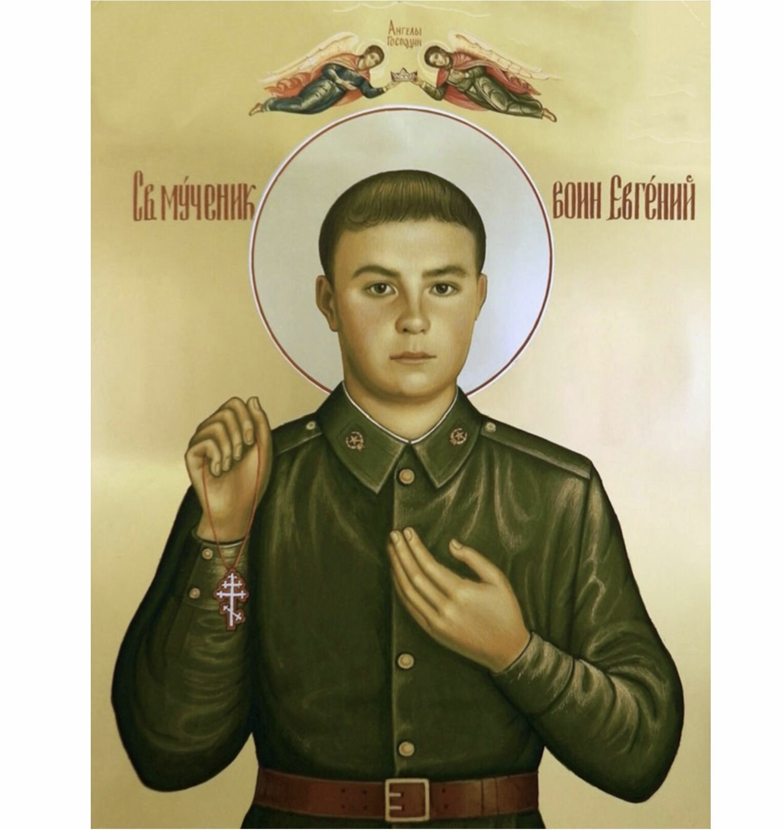 Евгений Родионов святой воин мученик. Деревянная икона на левкасе 13 см
