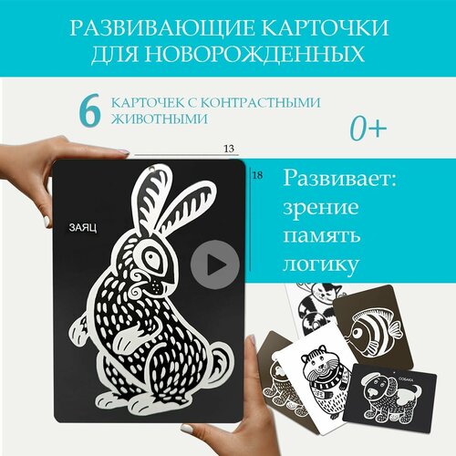 Карточки черно-белые VeraKit Домашние животные, обучающие карточки для малышей, картинки развивающие для новорожденных