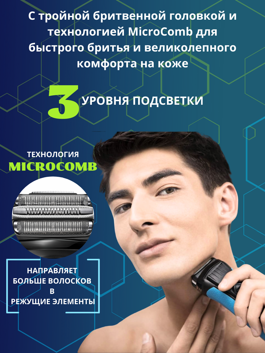 Электробритва BRAUN 3040S для сухого и влажного бритья, синий — фото 1