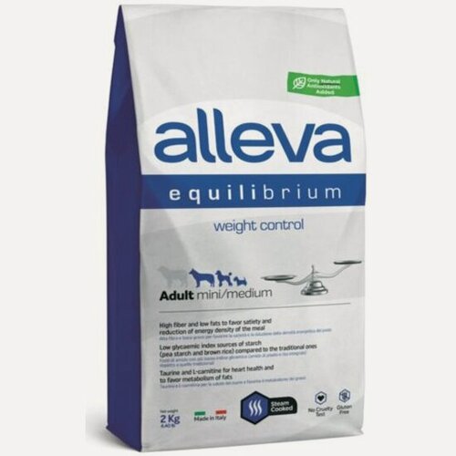 Изображение товара Корм сухой Alleva Equilibrium Weight Control Adult Mini/Medium для взрослых собак мелких и средних пород для контроля веса с курицей, 2 кг