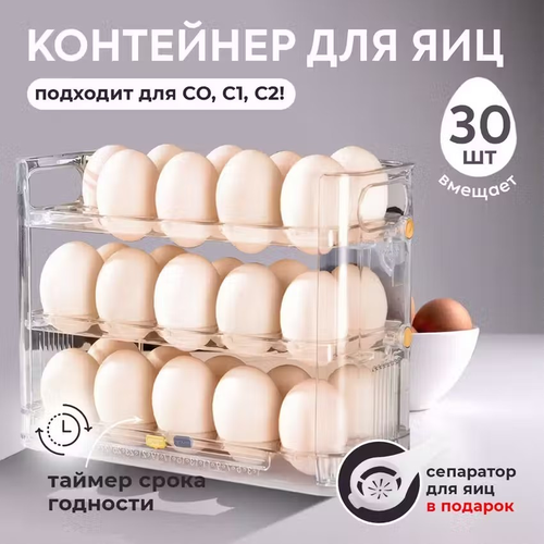 Органайзер для хранения для яиц Conflate прозрачный 30 шт пластик 1050₽
