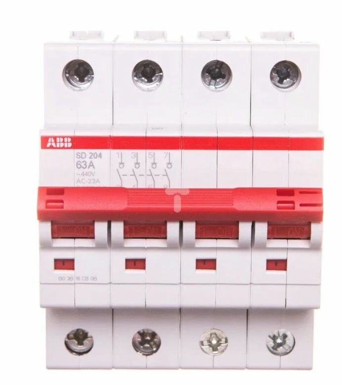 Рубильник ABB 4-х полюсный SD204 63A красный рычаг 2CDD284101R0063