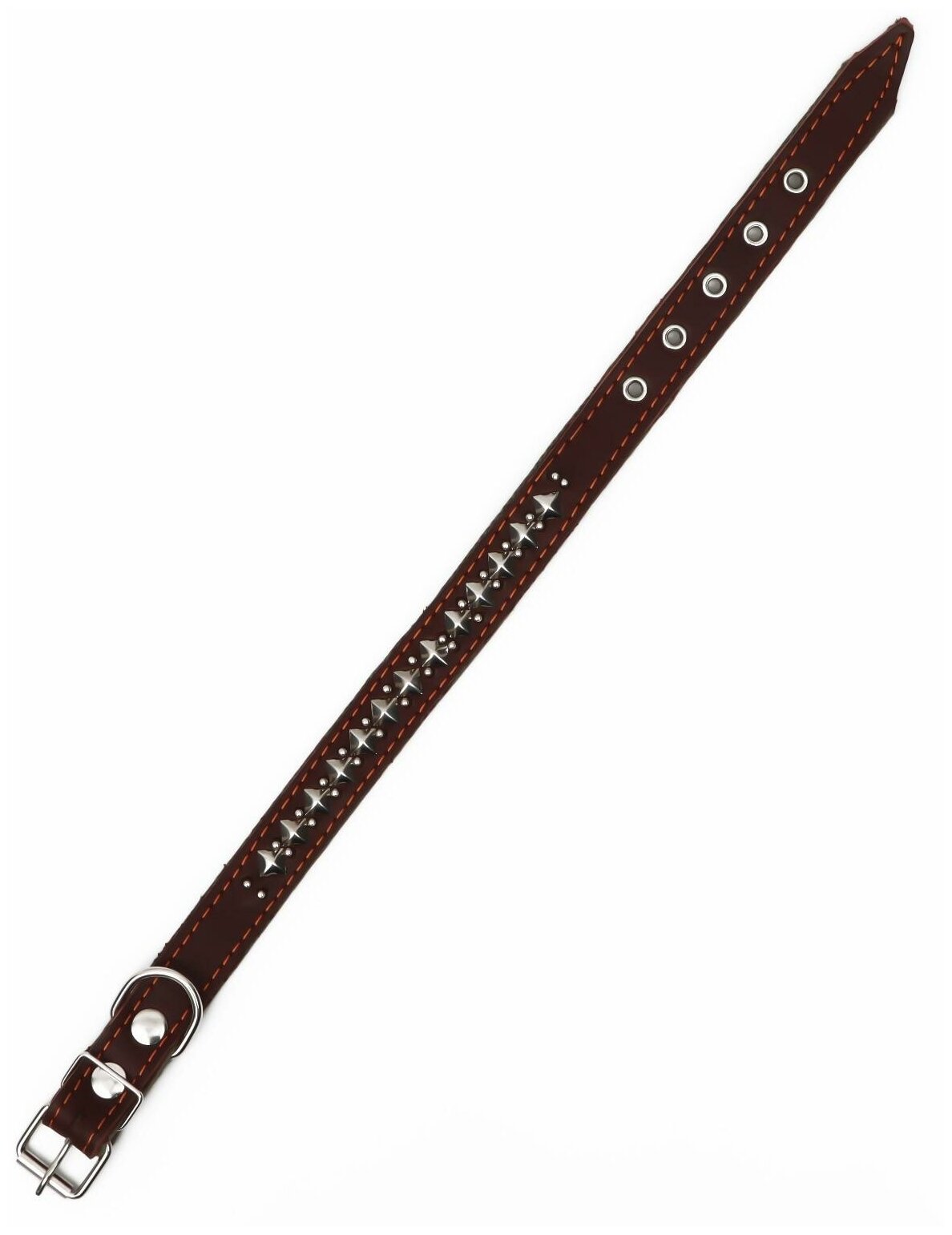 Ошейник кожаный на синтепоне "Ёж", 56 х 2.5 см, ОШ 35-45 см, коричневый - фотография № 3