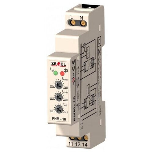 Zamel Реле напряжения 1Ф 10А рег. 170/290VAC (Umin/Umax) IP20 на DIN рейку (арт. PNM-10)