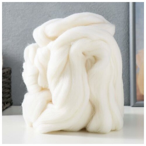 Гребенная лента 100% тонкая мериносовая шерсть 100гр (01 белый)