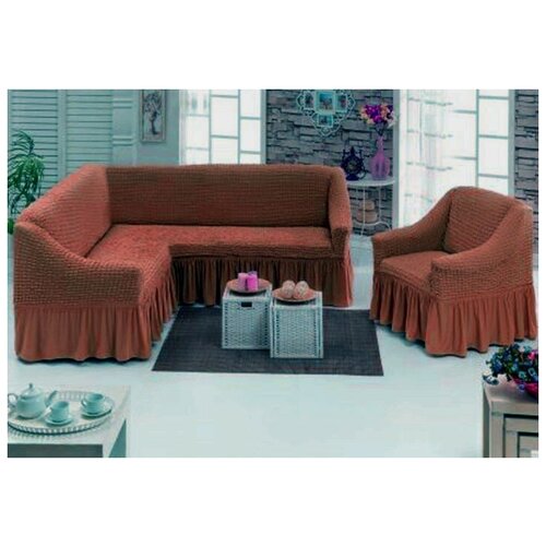 фото Чехлы на угловой диван и кресло, цвет: терракотовый karbeltex