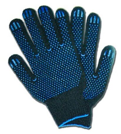 Чёрные перчатки ХБ с ПВХ (10 пар, 10-ый класс вязки, 4 нити) - фотография № 3