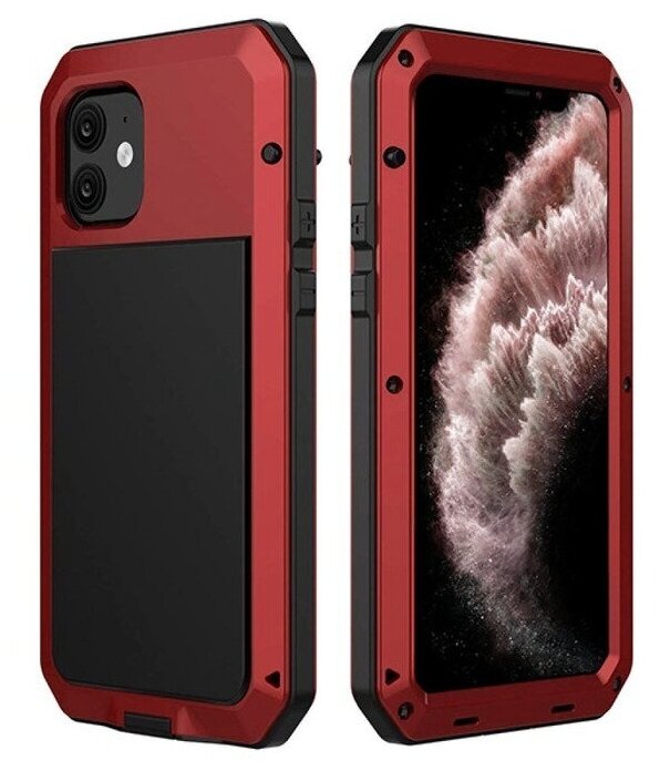 Бронированный противоударный чехол Taktik Extreme для iPhone 12 / 12 Pro красный / Тактик на Айфон 12 / 12 Про