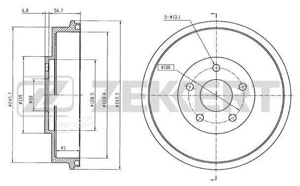 ZEKKERT BS5459 Барабан торм. зад. Subaru Impreza GFC GC GD GG GF 93- Forester SF SG 97-