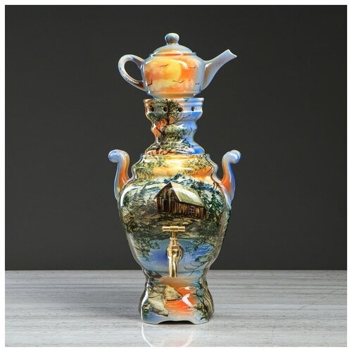 фото Чайный набор 2 предмета "горы", самовар 4 л, чайник 0,5 л, керамика ручной работы